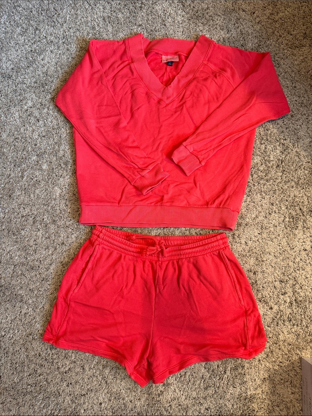Universal Thread Coral Red V-Neck Lounge Pullover & Shorts Set